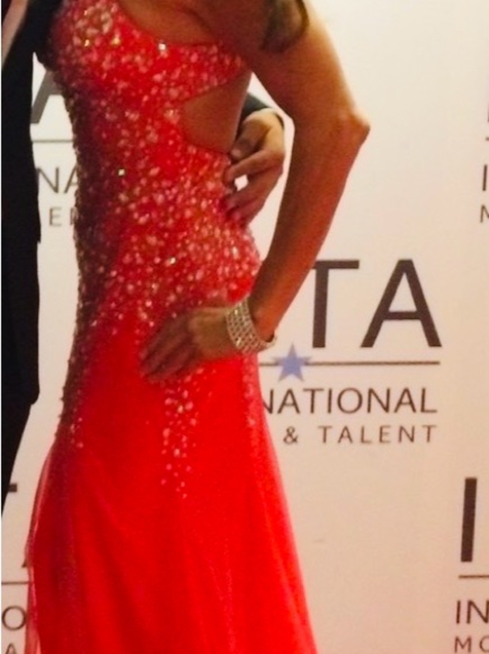 Coral Embellished Evening Gown - Elegant Women's Dress